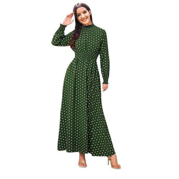 

casual dresses women elegent dress vintage dot printing party lanternsleeve elastic loose, Black;gray