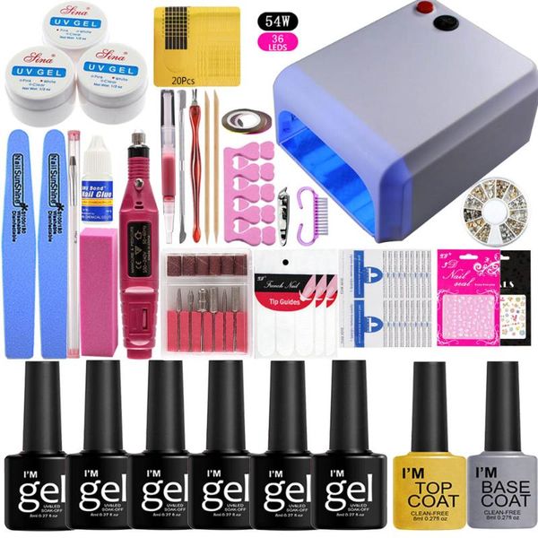 

nail art kits 54w/48w/36w uv led lamp dryer with 6 color gel polish kit soak off manicure set lasting tools