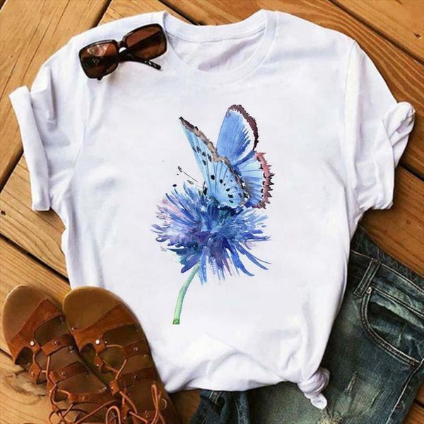 

butterfly kiss flower funny and men t shirt women cute short sleeves kawaii tees summer fashion round neck clothes, White;black