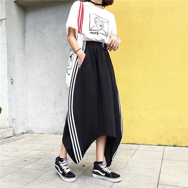 

skirts korea chic style elastic waist loose wild casual skirt female, Black