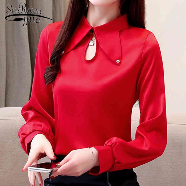 

womens and blouses office lady long sleeve solid peter pan collar clothing women ladies 6751 50 210427, White