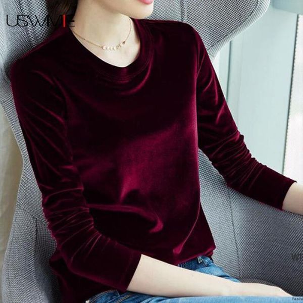 

spring shirt women fashion simple womens sweater comfort long sleeve velvet solid color warm casual o neck bottoming basic plus, White;black
