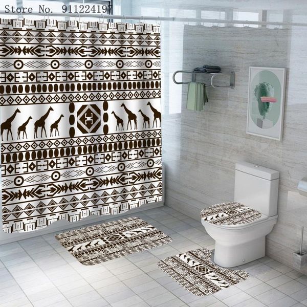 

shower curtains geometric stripes printed bohemia bath curtain toilet lid cover rug mat sets 4 piece waterproof with hooks