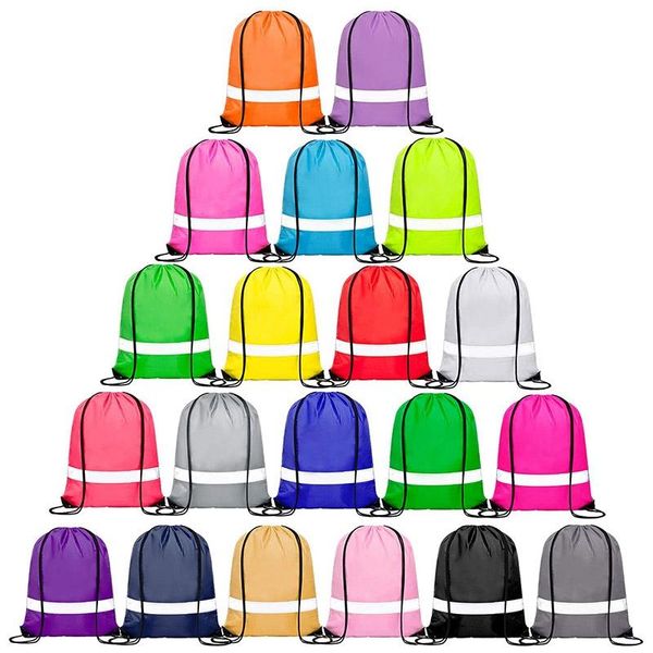 

jewelry pouches, bags 20pcs drawstring backpacks bulk string with reflective stripe for party gym sport trip, Pink;blue