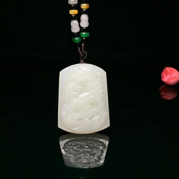 

lockets h55#hetian jade carving dragon line world brand pendant, Silver