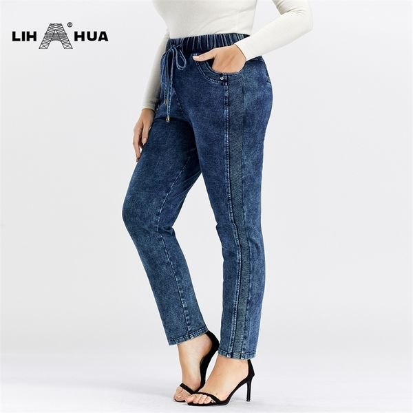 

lih hua women's plus size casual jeans high flexibility 210715, Blue