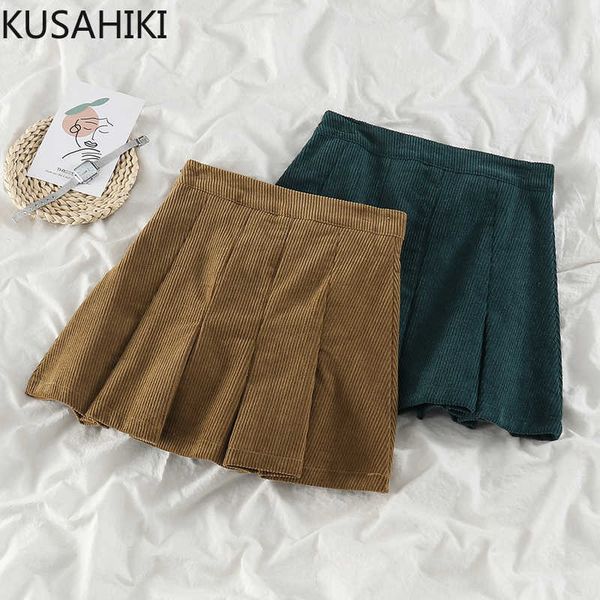 

corduroy korean pleated a-line mini skirts causal high waist sweet skirt spring mujer faldas 6e407 210603, Black;gray
