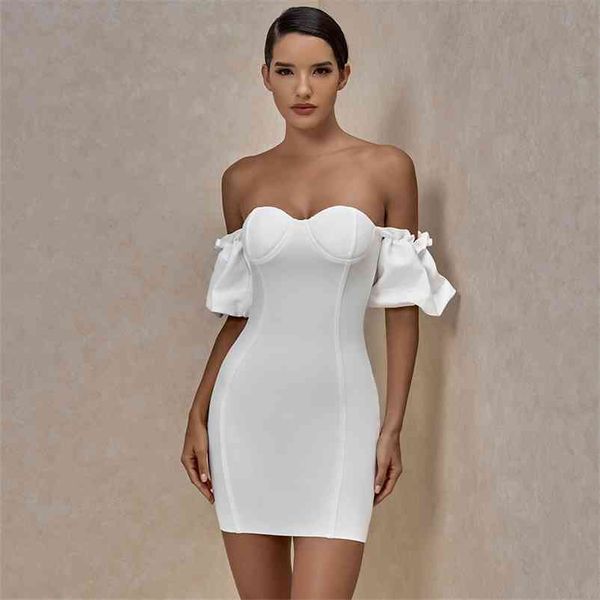 Ocstrade épaule dénudée blanc robe de pansement été nouveauté femmes Mini robe de pansement moulante Sexy boîte de nuit robe de soirée 210331