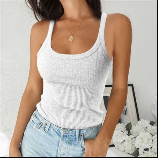 

sleeveless spaghetti vest quality women tanks knitted u neck casual solid color basic camisole for female plus size, White