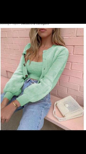

two piece dress women autumn jackets sweater cardigan 2pcs long sleeve coats+tank sets outfits for clothes pink green cropcoat, White