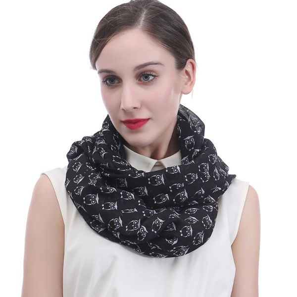 

scarves vintage owls print women's infinity loop scarf, Blue;gray