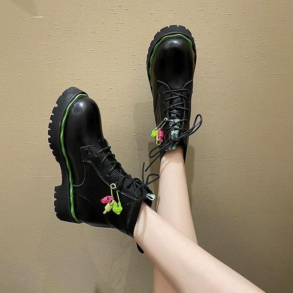 

boots winter leather women platform oxford sole lace-up zipper female plush boot shoe increase height lady black botas