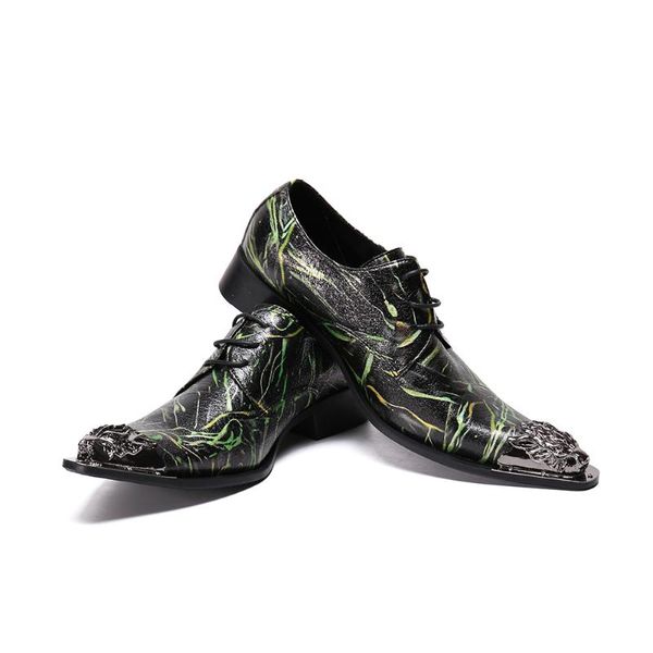 

dress shoes christia bella evening party banquet male plus size oxfords metal pointed toe men's real leather printing brogue, Black