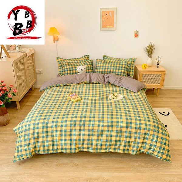 

bedding sets 2021 plaid quilt cover pillowcase bed flat sheets green duvet twin full single king kids bedclothes
