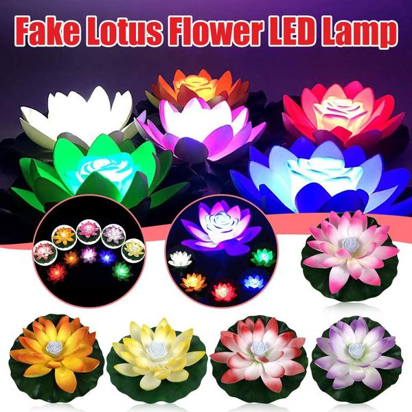 

strings artificial lotus light led colorful waterproof fake pond flowers lily water lantern festival decorations lights #yj