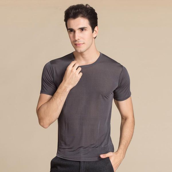 

men's t-shirts quality 100% mulberry silk knitted short sleeve round neck tee plus size hy006, White;black