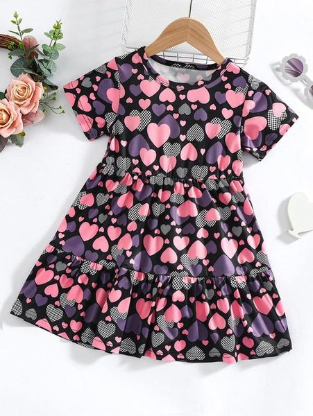 

toddler girls allover heart print ruffle hem dress she, Red;yellow