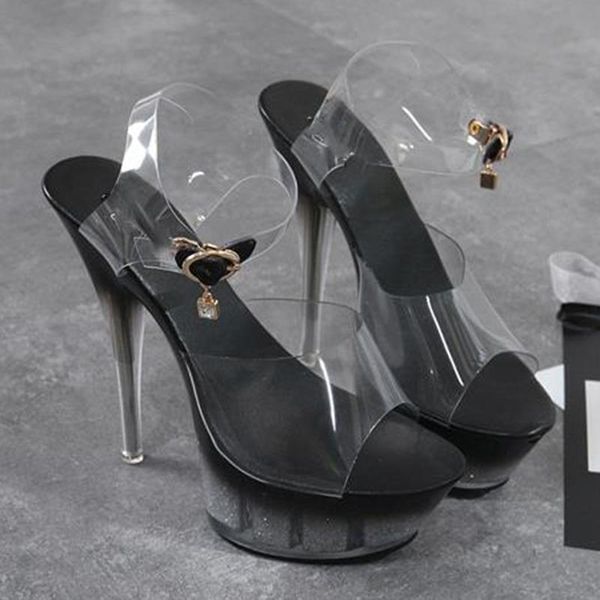 

sandals 2021 women's platform transparent strap model catwalk high heels 14 cm wedding waterproof, Black