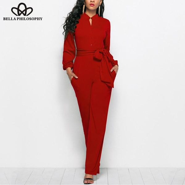 

women's jumpsuits & rompers philosophy women with sashes ladies long sleeve formal jumpsuit elegant wide leg pants overalls 2021, Black;white