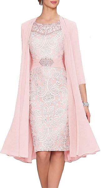 

chiffon lace knee length mother of the bride dress with jacket a-line short evening gown vestido de novia mothers wedding dress, Black;coppery