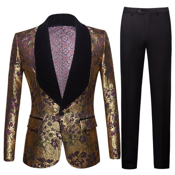 

men's suits & blazers wedding 2021 italian design custom made tuxedo jacket 3 piece groom terno for men gold jacquard suit, White;black