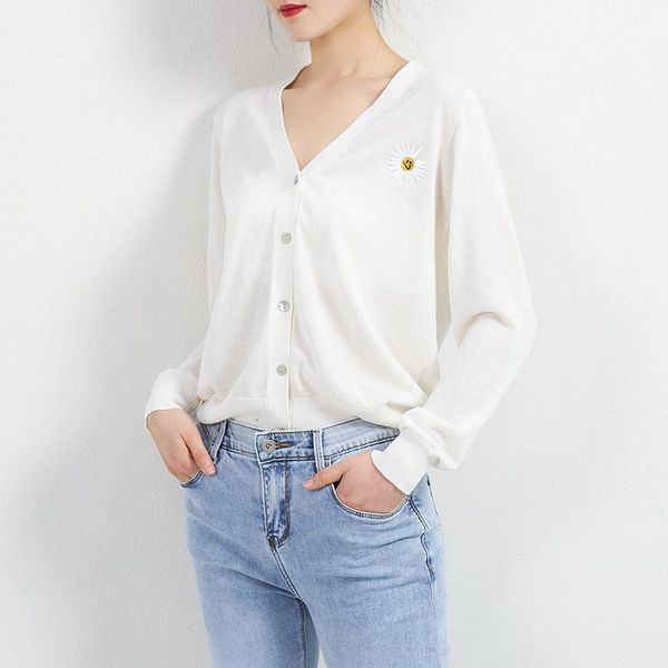 

women's jackets set up treasures in spring and summer daisy embroidered sun suit thin cardigan jacket, Black;brown