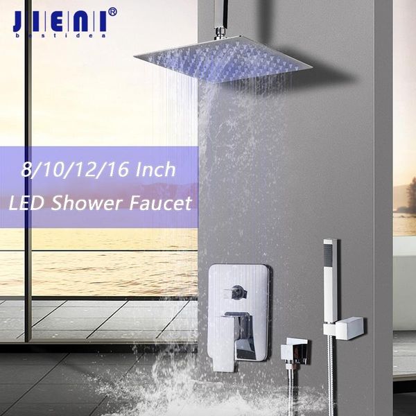 

10 12 16 led stainless steel shower head rainfall bathroomshower set ceiling mounted valve mixer faucet bathroom sets