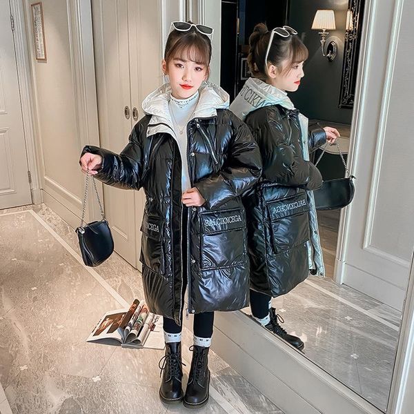 

down coat fashion winter girl clothes warm jacket children thick long hooded parka kids teenager snowsuit outerwear 5 6 8 10 12 y, Blue;gray