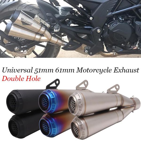 

motorcycle exhaust system 60mm universal double outlet hole modified escape moto pipe muffler db killer for h2 z1000 mt09 mt10 gsxr