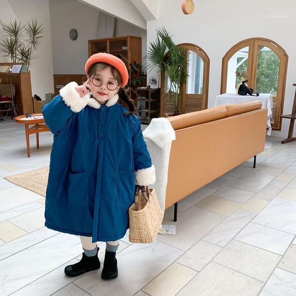 

fashion elegant cotton padded girls coat warm thermal winter spring fall kids jacket children's clothing1, Blue;gray
