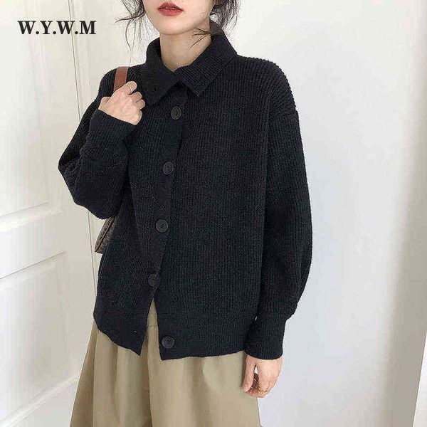 WYWM Cardigan lavorato a maglia a righe in filato grosso Donna Elegante Vintage Lazy Oaf Maglione Cappotto Dolcevita Manica lunga Maglioni femminili 211117