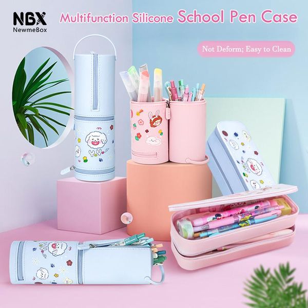 

pencil bags nbx kawaii silicone case retractable holder soft estojo escolar cute cylindrical stationery box