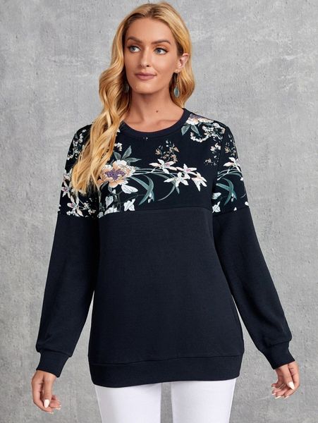 

emery rose floral print round neck sweatshirt 86to#, White;black