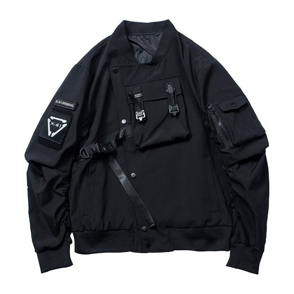 Techwear Black Hip Hop Punk Bomber Jaquetas Casacos Homens Japonês Streetwear Algodão Superized Manga Longa Casual Masculino Outerwear 211110