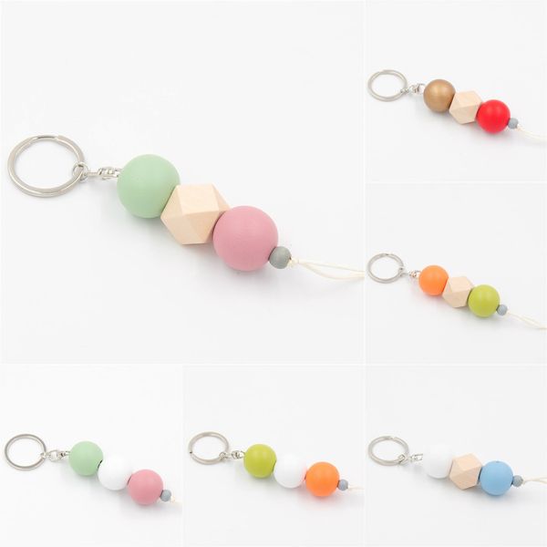

Dropshipping Mulricolor Geometric With Wood Beads Keychains For Bag Charms Wooden Jewelry