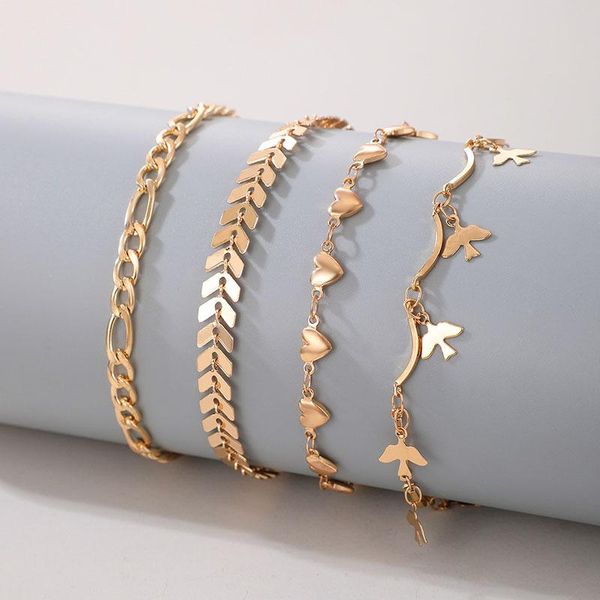 

anklets 4 pcs/set peace dove charm ankle bracelets for women love heart anklet girls foot chains boho beach jewelry gift, Red;blue