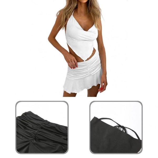 

two piece dress skirt women bodycon ruffle great bandage tank tennis skater, White