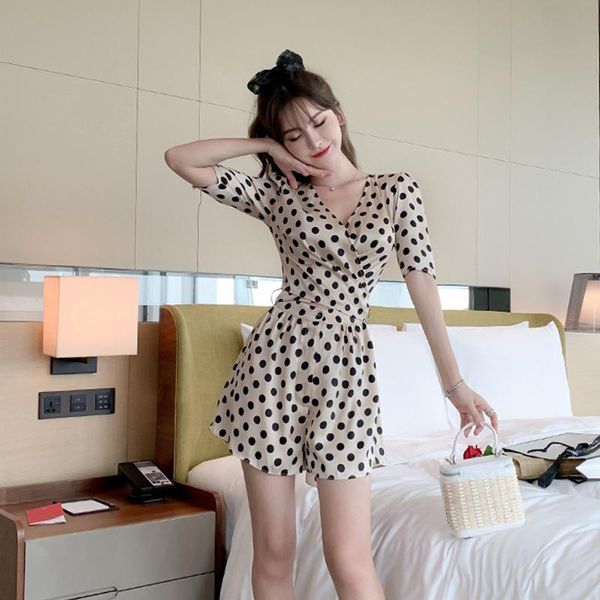 

women's jumpsuits & rompers arrival fashion summer acetate women short sleeve office lady work style temperament simple dot, Black;white