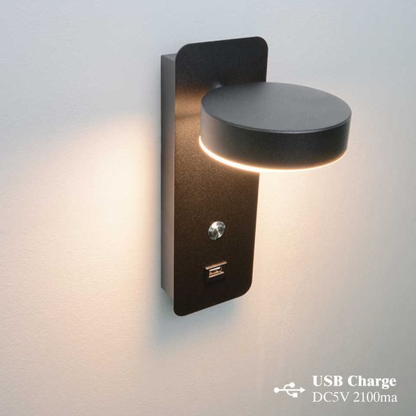 Крытые настенные светильники DC5V USB заряда 9W с выключателем светодиодных стен света Современная настенная лампа лестничного исследования гостиной Sconce 210724