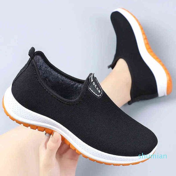 

winter cotton shoes men's old beijing cloth plush warm sports middle-aged and people's soft sole comfortable ox tendon, Black