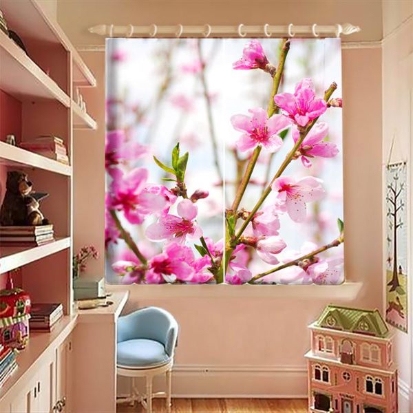 3D impresso blackout cortinas rosa pêssego flor padrão de flor curto para pequenas janelas engrossar tecido cozinha cortina cortina