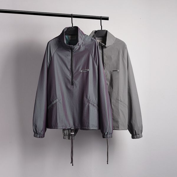 

men's casual shirts fog style essentials patched reflection women windbreaker hiphop men half jacket coat vpyp, White;black