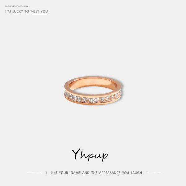 

wedding rings yhpup classic brand round luxury bling cubic zirconia rose gold women ring statement stainless steel bride valentine's da, Slivery;golden
