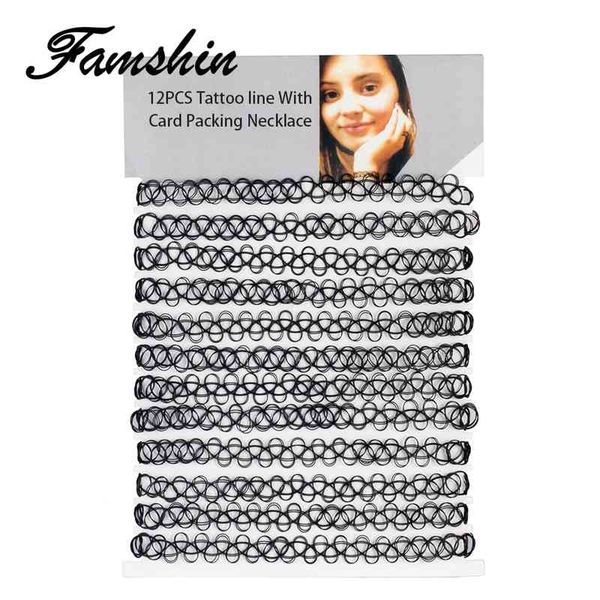 

sale families 12pcs vintage hippy stretch choker elastic shocker visual line tattoo chain, Silver