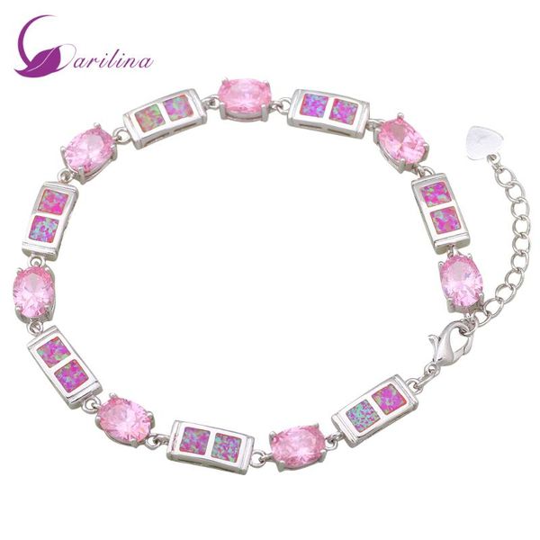 

charm bracelets pink fire opal silver color zircon bracelet for womens pulseiras femininas 190mm 7.48 inch b328, Golden;silver