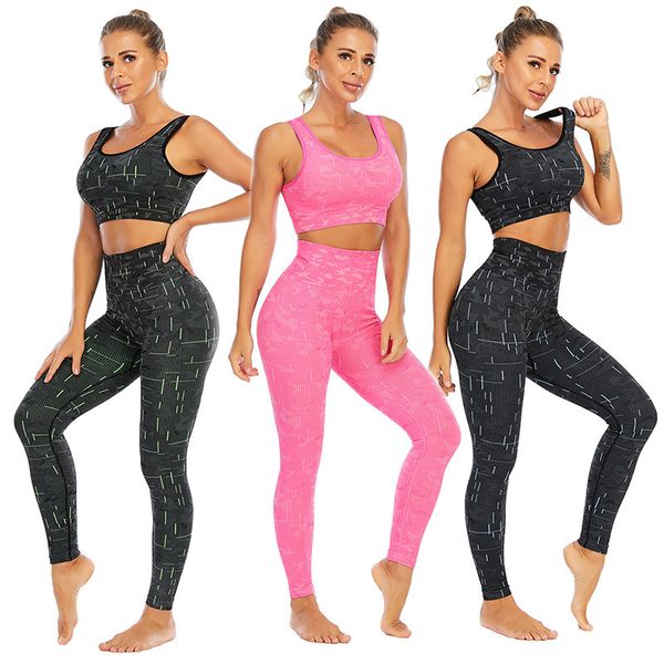 

Women' plus size Tracksuits Large Orescent Camouflage Yoga Suit High Waist Tights Sports Bra Fitness Vest Set, Fluorescent green