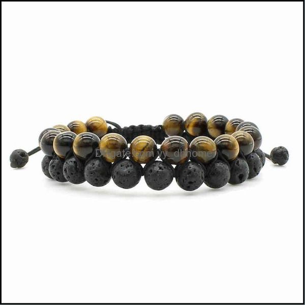 

charm bracelets jewelry double rows round beaded natural bracelet adjustable braided volcanic lava white turquoise stone for women gift drop, Golden;silver