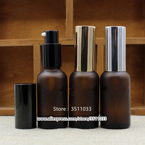 

storage bottles & jars 30ml browm glass cosmetic essence emulsion packing bottle black gold silver cap amber empty toner essential oil conta