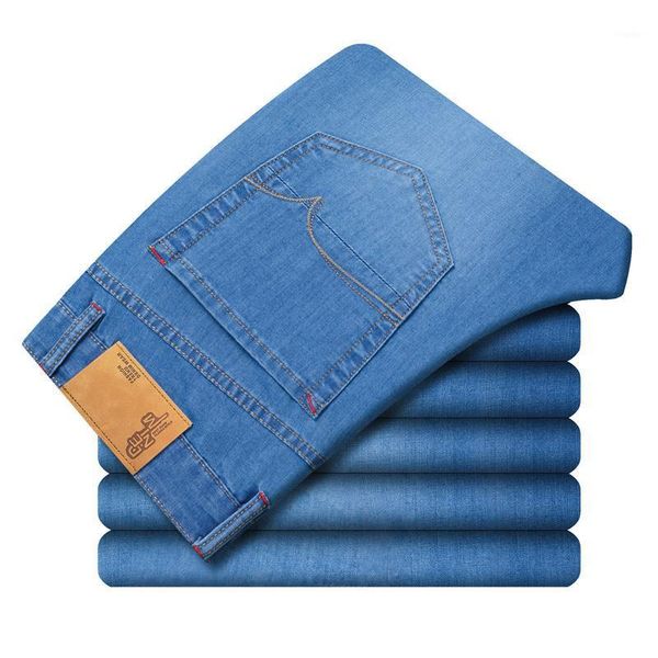 

men's jeans 2021 spring summer classic brand cotton stretch lightweight straight-leg youth business casual light blue jeans,1109