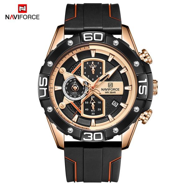 

wristwatches naviforce men's sports watches creative military genuine leather wrist watch male fashion chronograph clock 2021, Slivery;brown